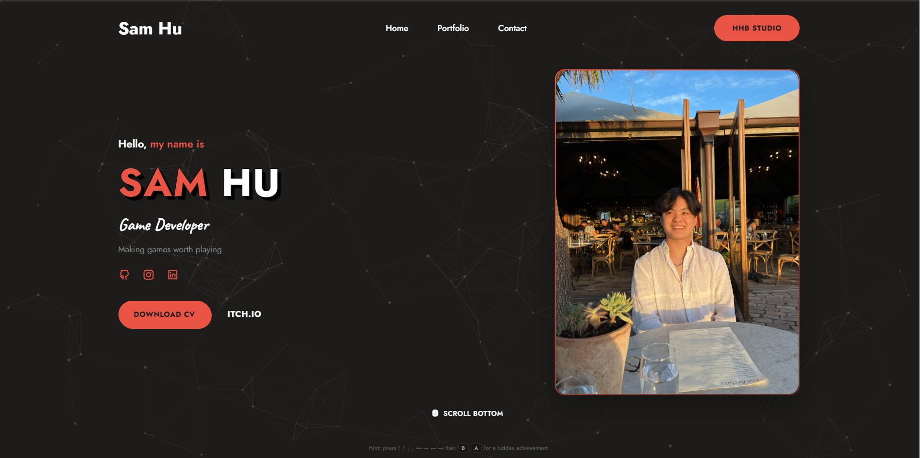 Personal portfolio website hero